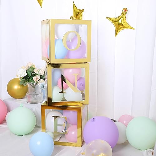 Miniatura 5 de HPLYEL Una caja para el primer cumpleaños, 3 cajas de globos para decoración de cumpleaños de baby shower, con una letra para niños y niñas de 1