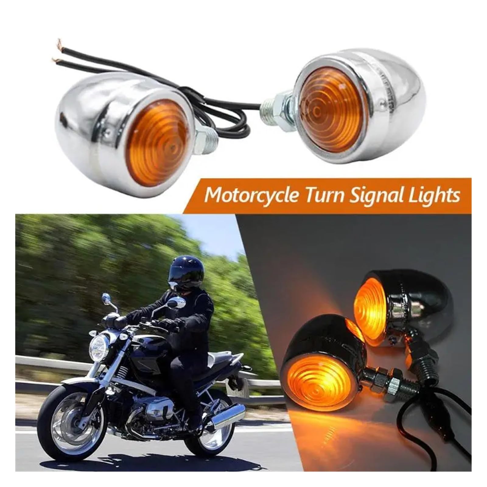 1 par LED universales Motocicleta ámbar Negro Giro luz señal