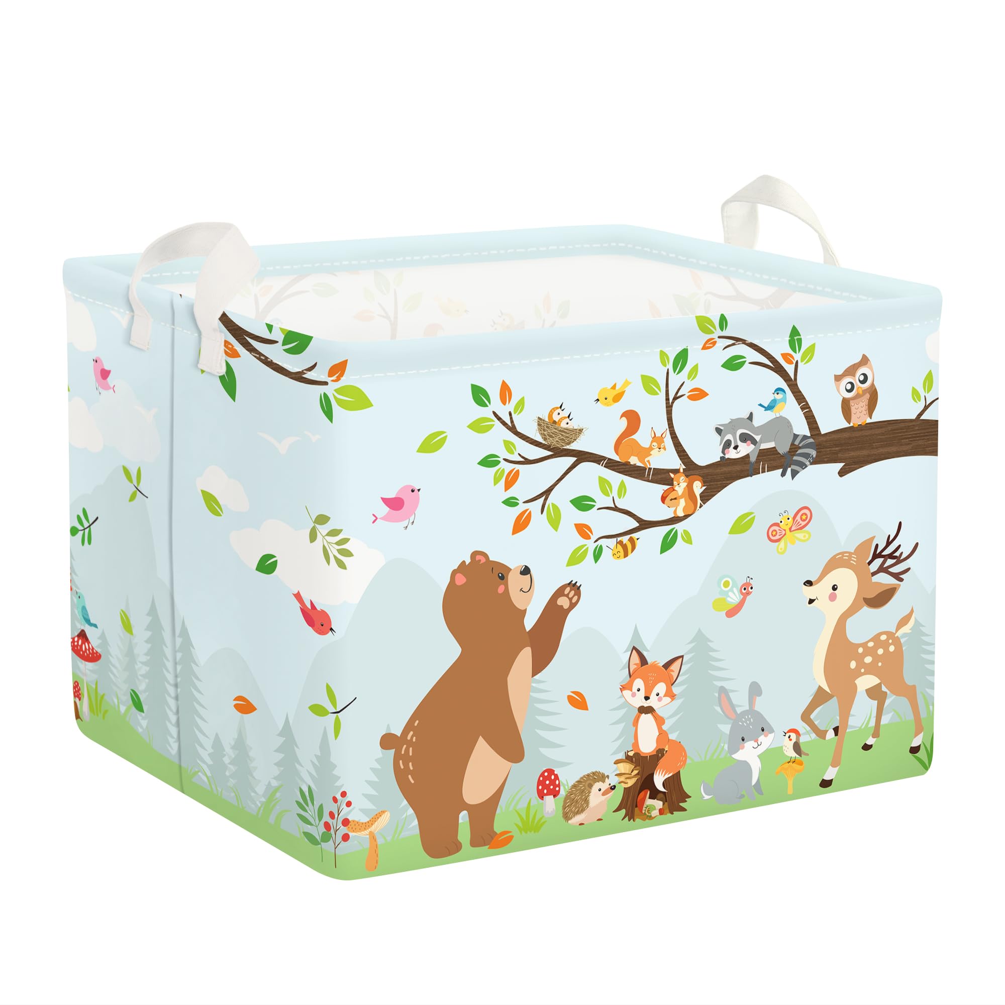 HUUMONSS Forest Animals Laundry Hamper Woodland Tree Large Storage Basket Parents Organizer Kids Clothes Toy Bins for Bedroom, Bathroom, Hedgehog, 36L