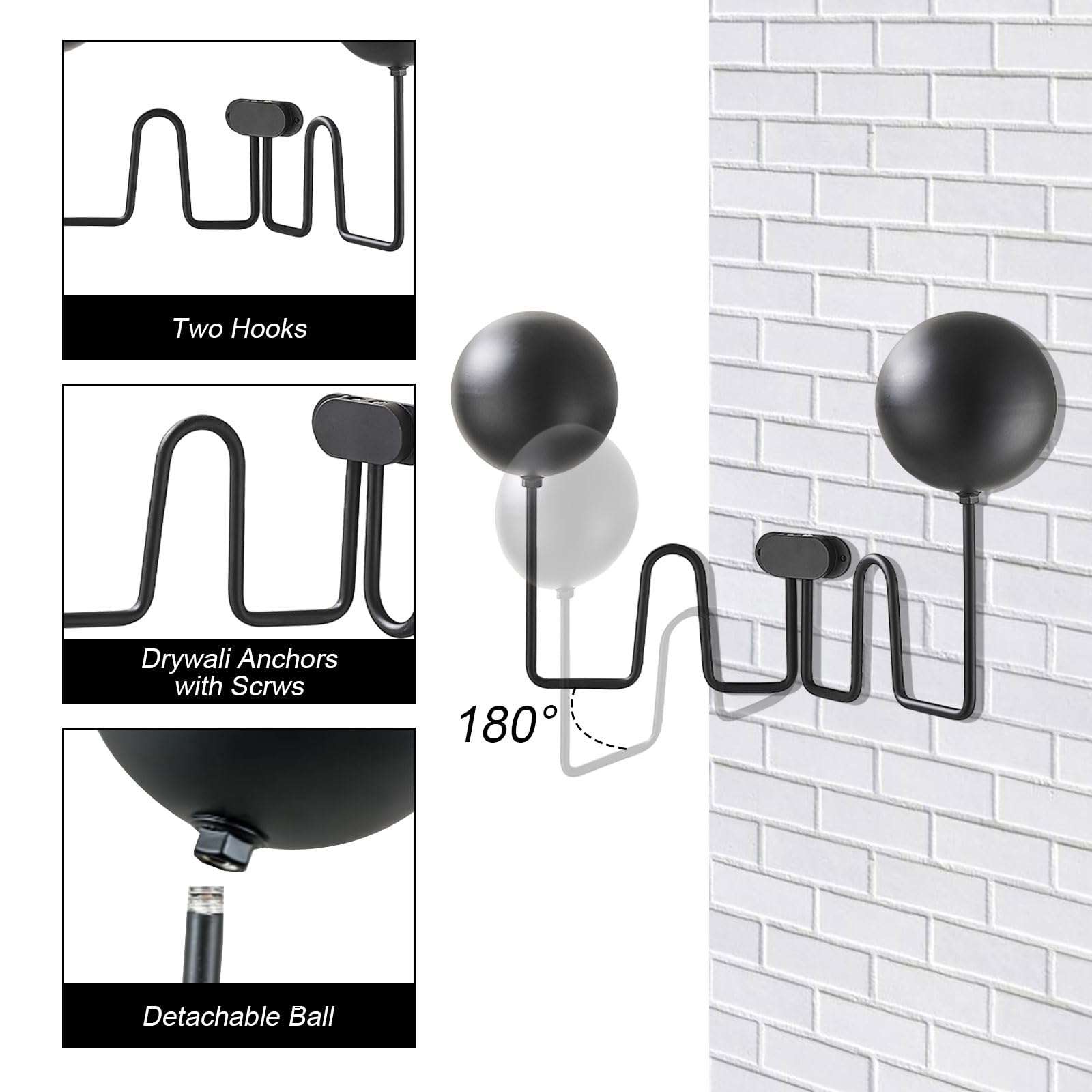 Wall Mounted 180° Swivel Motorcycle Helmet Holder Stand, Motorcycle Helmet Rack, Motorcycle Accessories Helmet Hanger Wall Mount for Football Helmet, Bicycle Helmet, Hat, Cap, Sportswear, Racing Suit