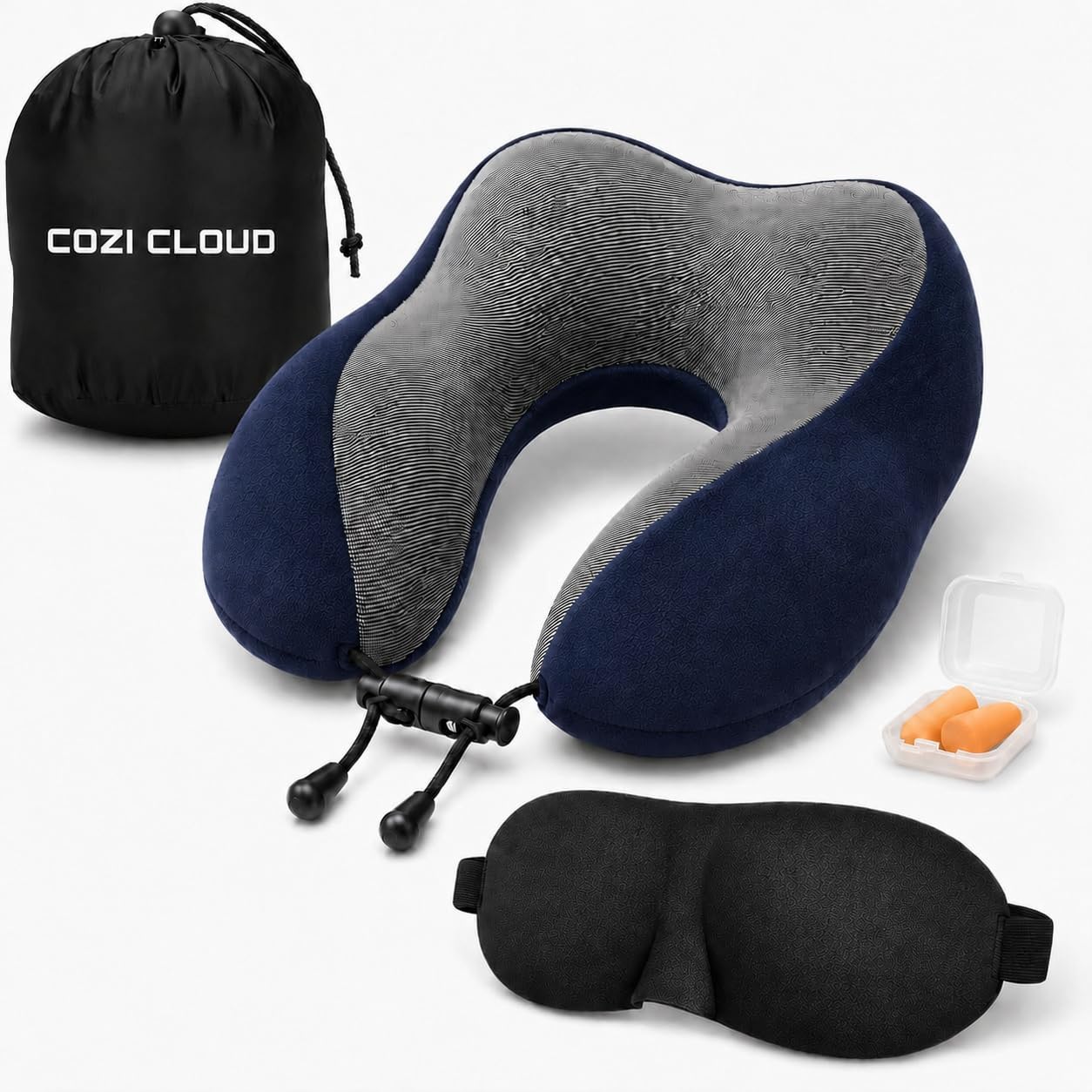 Cozi Cloud Adjustable U Shaped Travel Neck Pillow, Navy Blue | Soft adjustable neck cushioning for flights, cars and train journeys-picture-29
