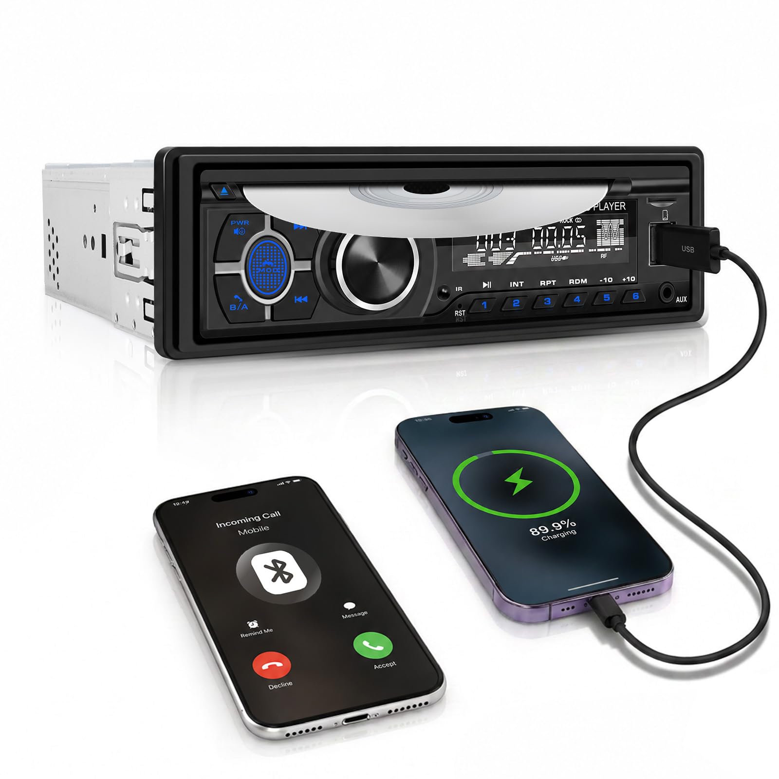 SIXTOP Autoradio 1 DIN mit DVD/CD Player, 1Din Autoradio Bluetooth Freisprecheinrichtung 1Din Radio mit FM AM Radio, MP3 Player mit APP Steuerung unterstützt AUX-Eingang/USB Wiedergabe/Aufladen