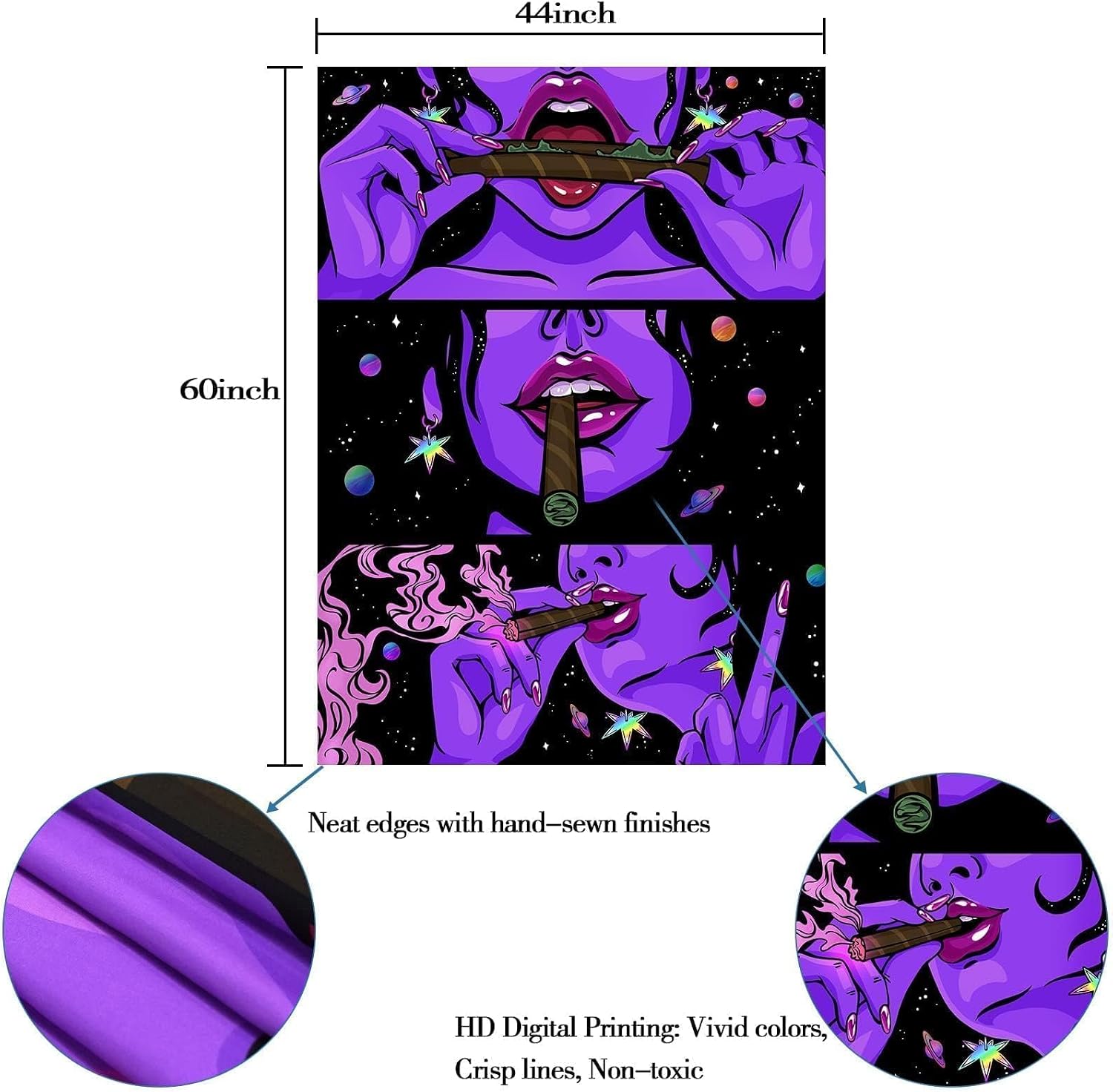 Yeoiat Wall Art Tapestry for Bedroom (Purple, 44x60 inches), Anime Themed, Aesthetic Tapestries, Trippy Room Decor image 5