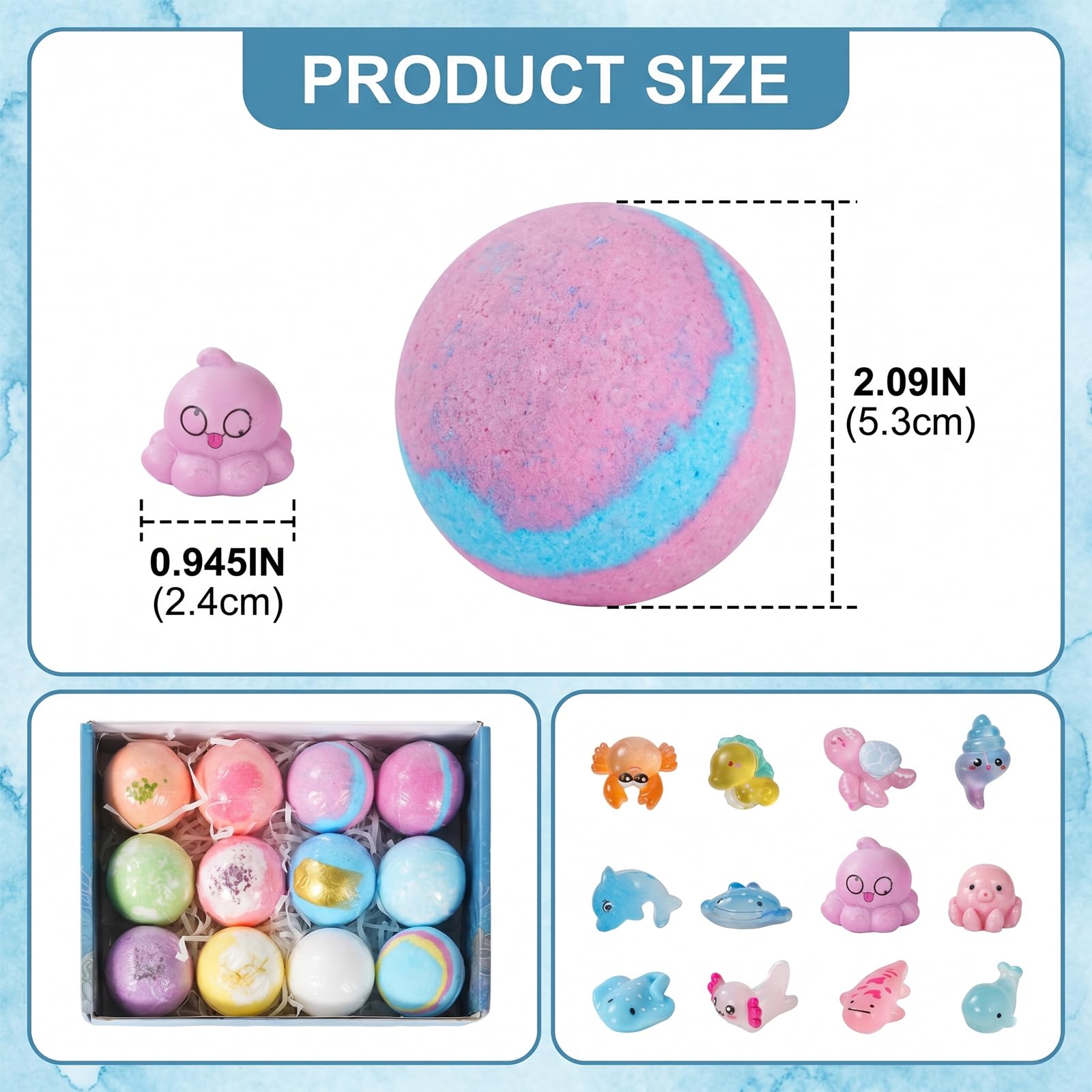 12 Pezzi Bombe Da Bagno Con Bolle, Ingredienti Delicat, sali da bagno rilassanti e schiuma,giocattoli da bagno,Include giocattoli a sorpresa per ragazze e ragazzi per Natale