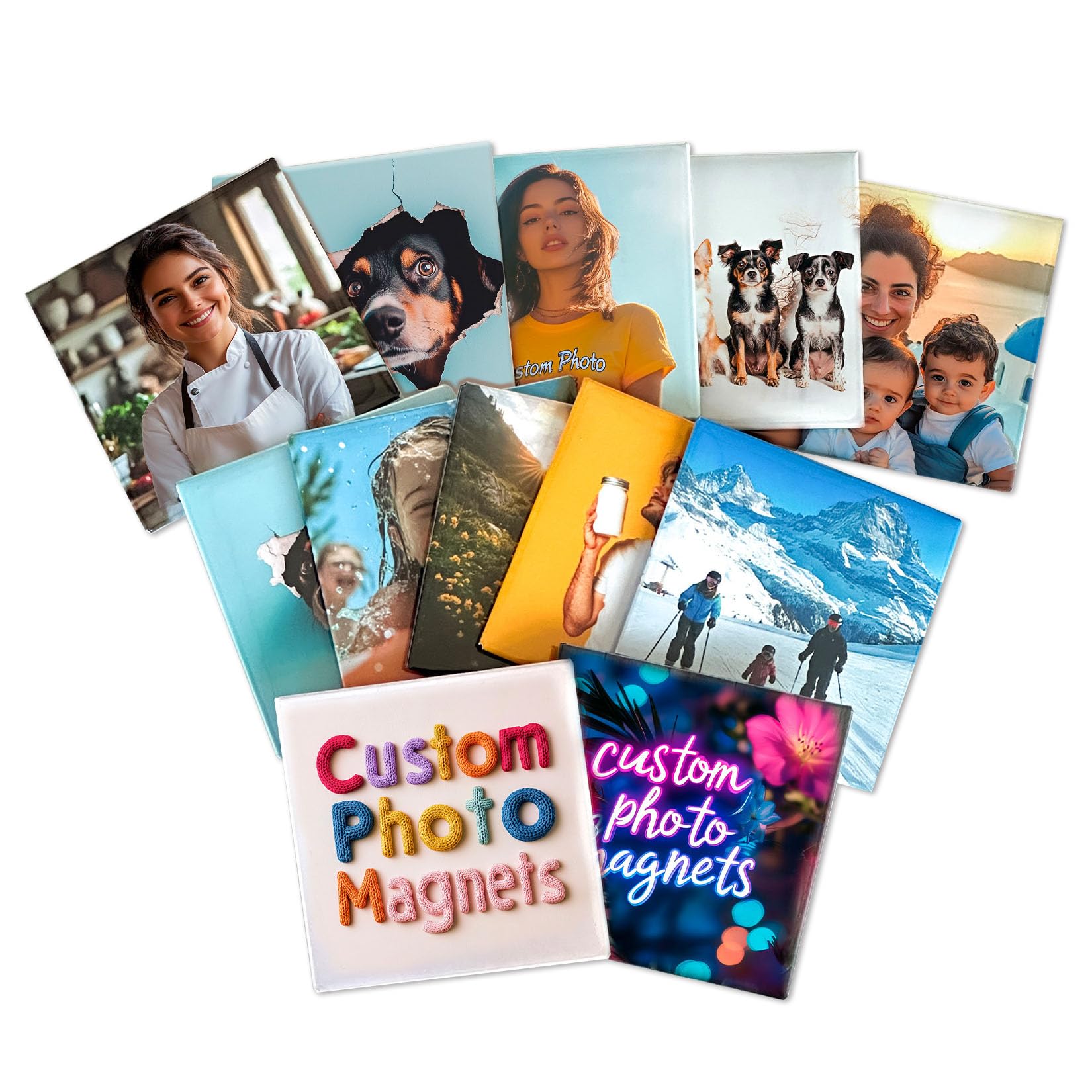 Custom Photo Fridge Magnets 12-Pack,Transform Your Pictures into Durable Personalized Refrigerator Magnet,Customizable Décor for Family,Pet Photos & Special Memories