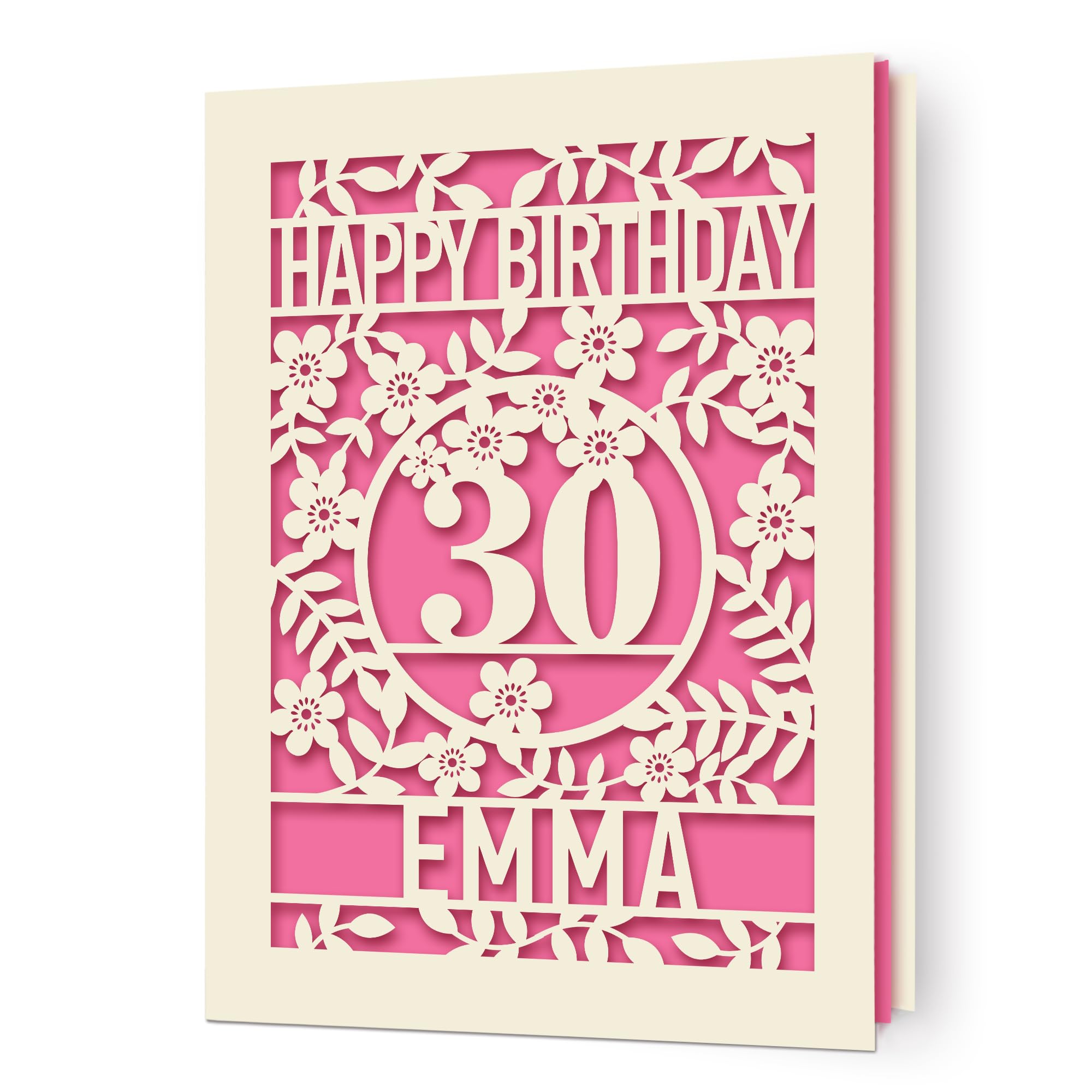 Personalised Happy Birthday Cards Laser Paper Cut Greeting Cards Birthday Custom Gift Happy Birthday Card for Women Daughter Girl 13th 16th 18th 21st 30th (Fuchsia) — image 1