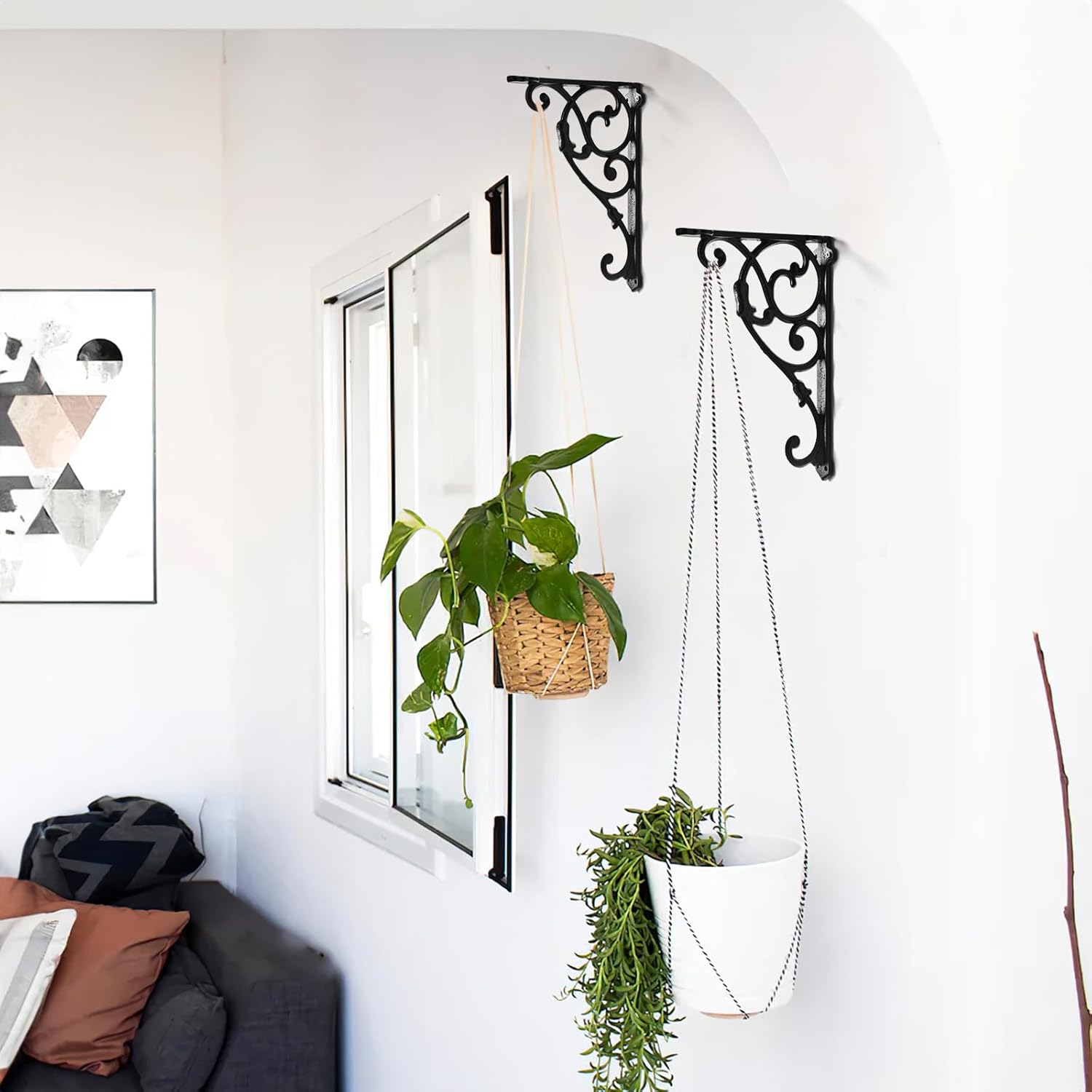 Hanging Planter Brackets, Black Iron, Heavy Duty, Rust Resistant, 2 Pcs, Wall Mount, 11-Inch, Indoor/Outdoor, Planter Brackets Hooks