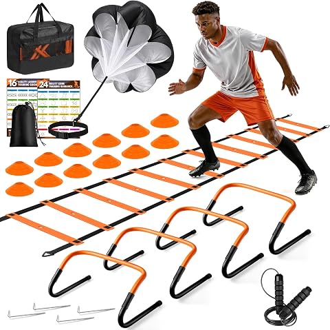 Agility Ladder, Soccer Football Training Equipment Set with Hurdles, Parachute, 