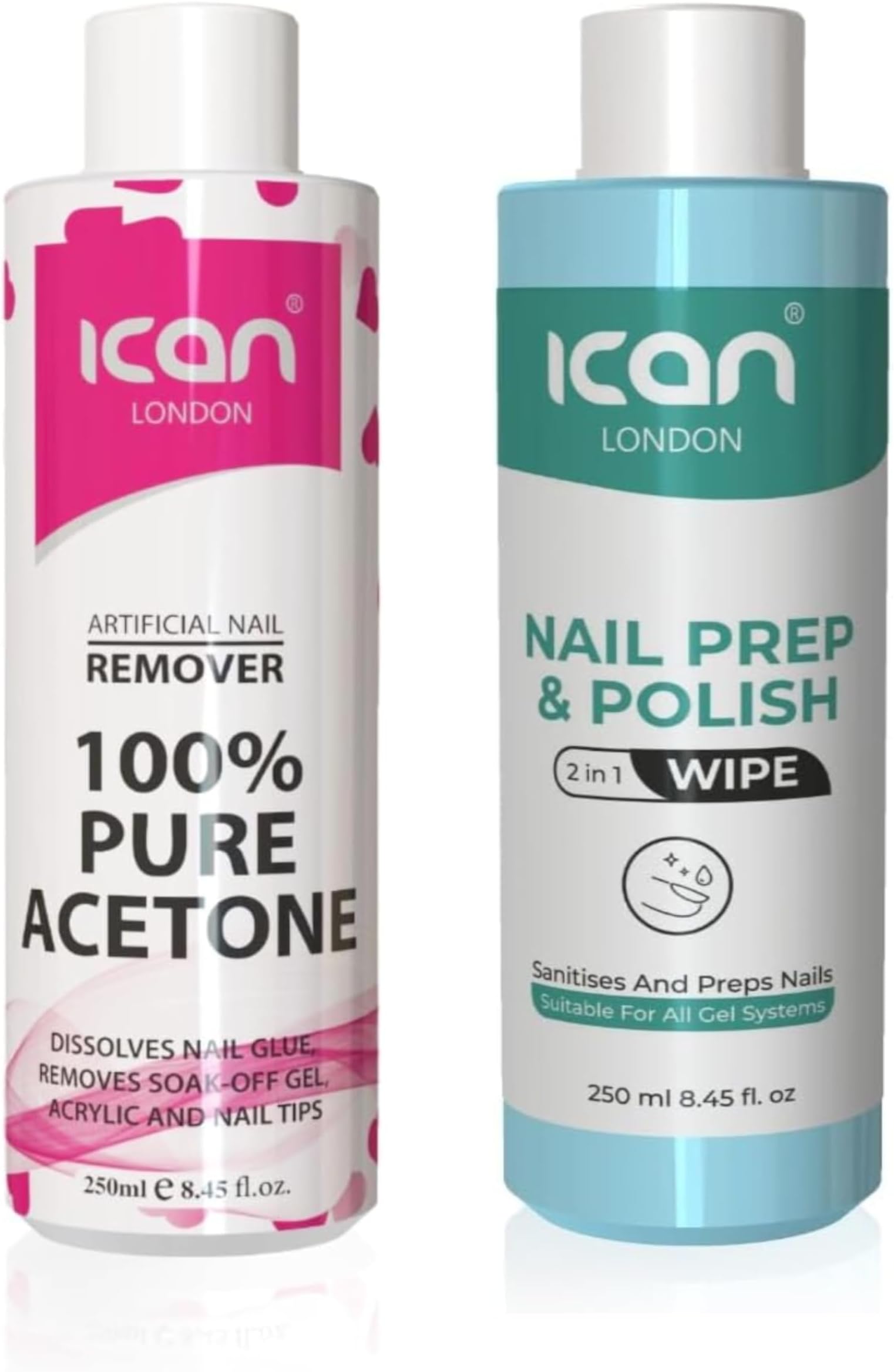 Nail Gel Polish Prep Wipe 250ml + Pure Acetone Nail Polish Remover UV GEL Soak Off 250ml Combo Sets