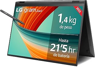 LG Gram 2 en 1 16T90R-G.AA75B - Ordenador Portátil, Pantalla Táctil 16 Pulgadas IPS , Intel Core i7 13ª Gen, Windows 11 Home, 16 GB RAM, 512 GB SSD, 1.48 Kg, 21.5 hr de Autonomía, Color Negro