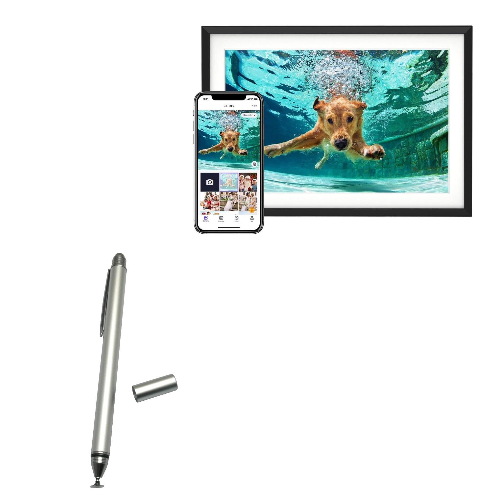 BoxWave Stylus Pen Compatible with Euphro 10.1 in Digital Picture Frame 32gb - DualTip Capacitive Stylus, Fiber Tip Disc Tip Capacitive Stylus Pen - Metallic Silver