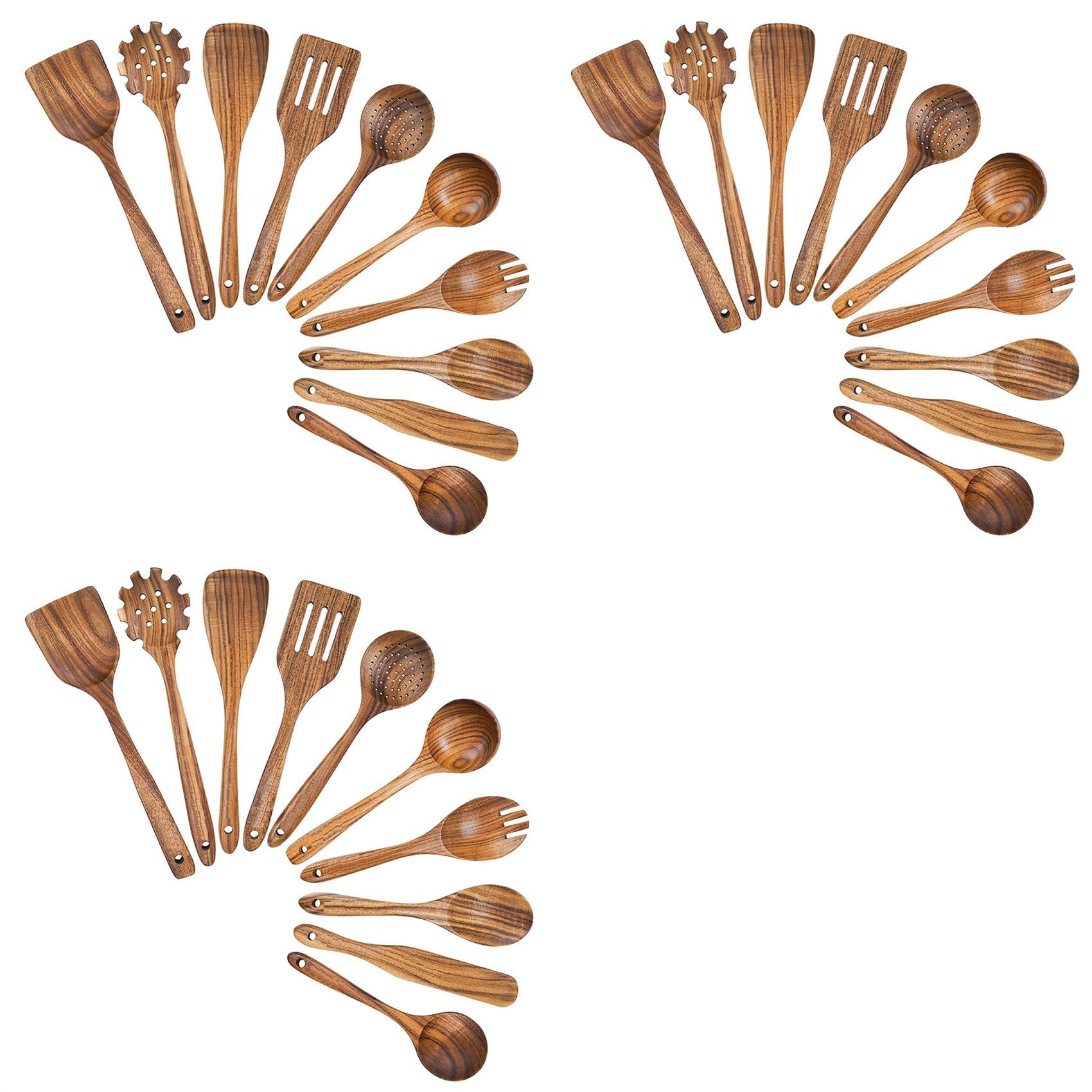 Hndhbfgrt 30X Wooden Cooking Utensils, Kitchen Utensils Set with Teak Wood Spoons and Wooden Spatula for Cooking