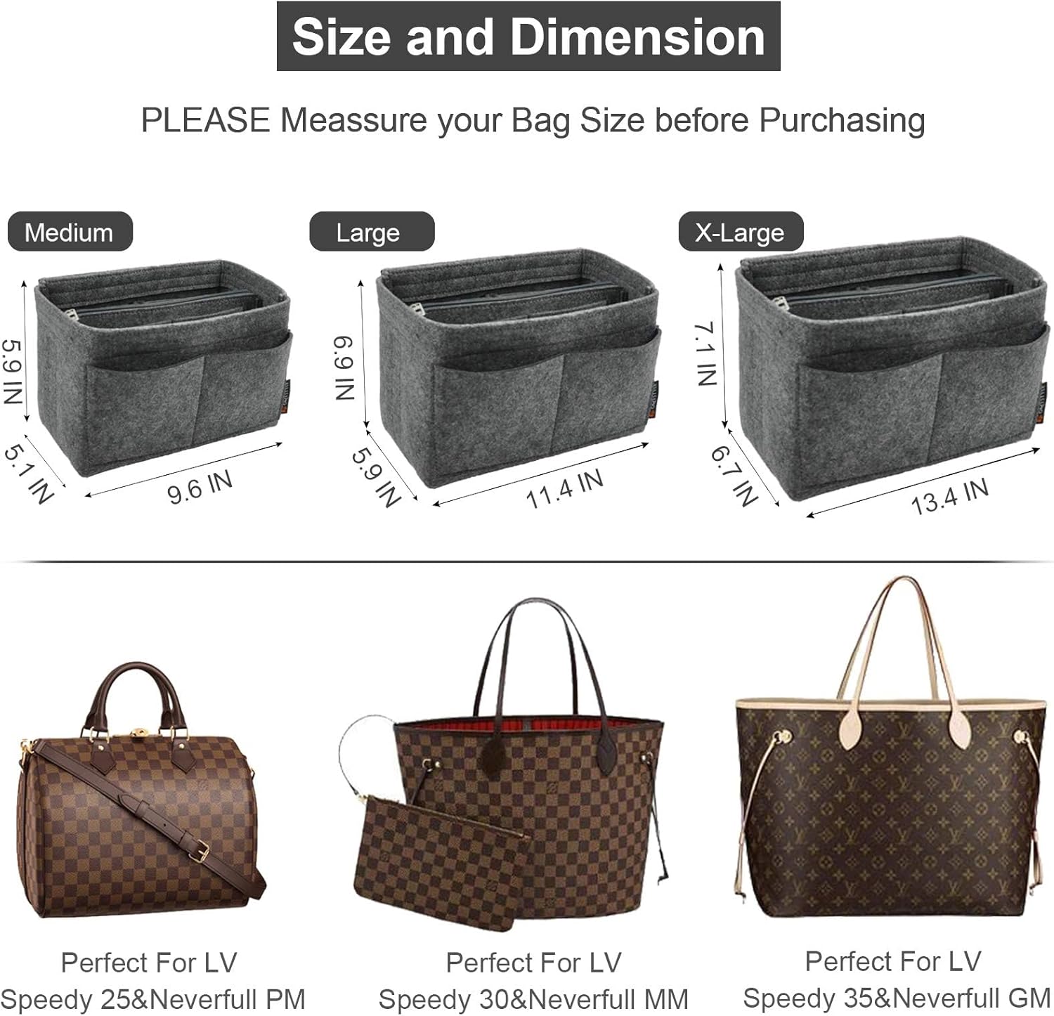 OMYSTYLE Purse Organizer Insert, Felt Tote Bag Organizer Insert with 5 Sizes, Handbag Dividers for Inside Purse, Compatible with Longchamp, Neverful, Speedy and More