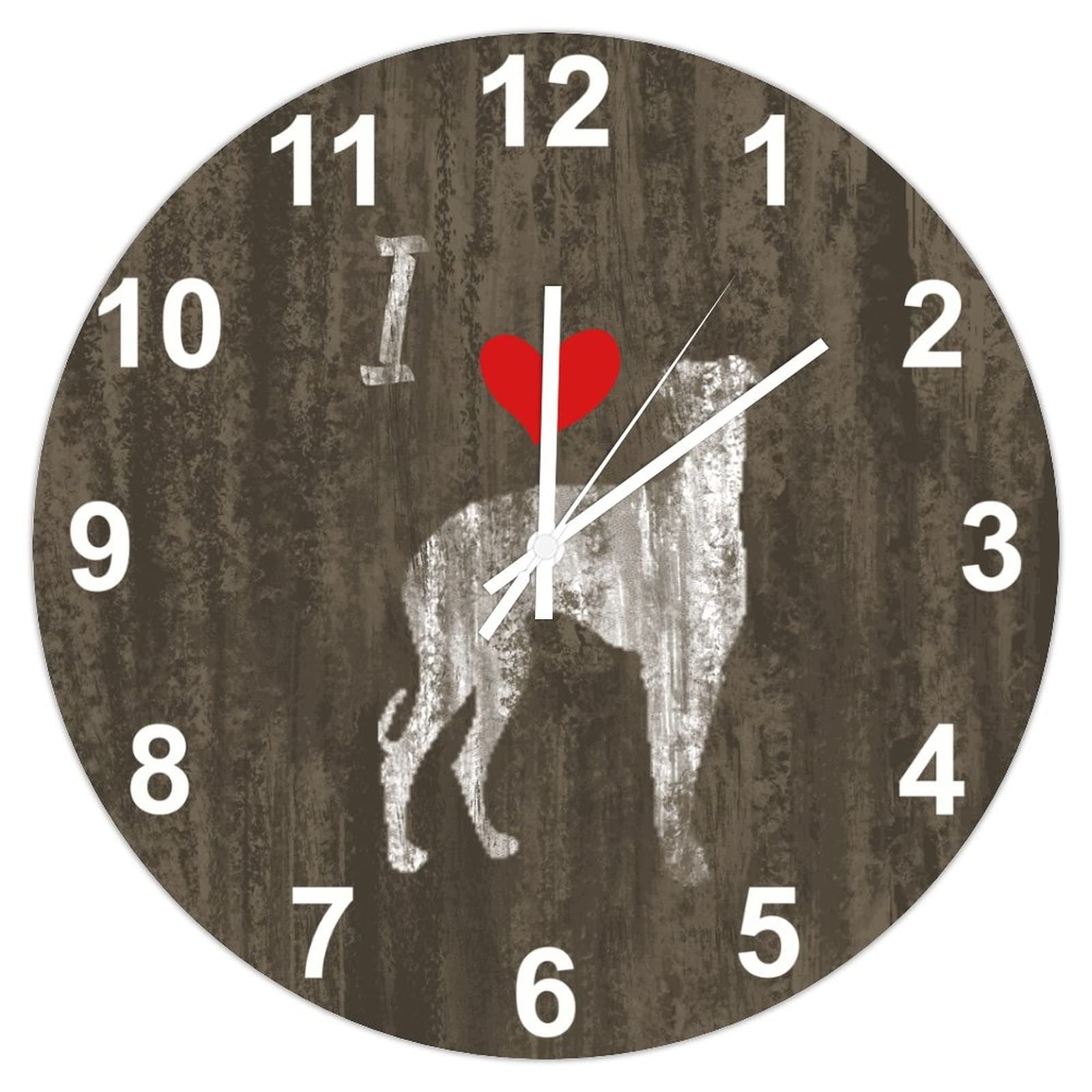 Horloge murale Galgo Espanol de 38cm pendule à quartz chien avec coeur rouge pour salon