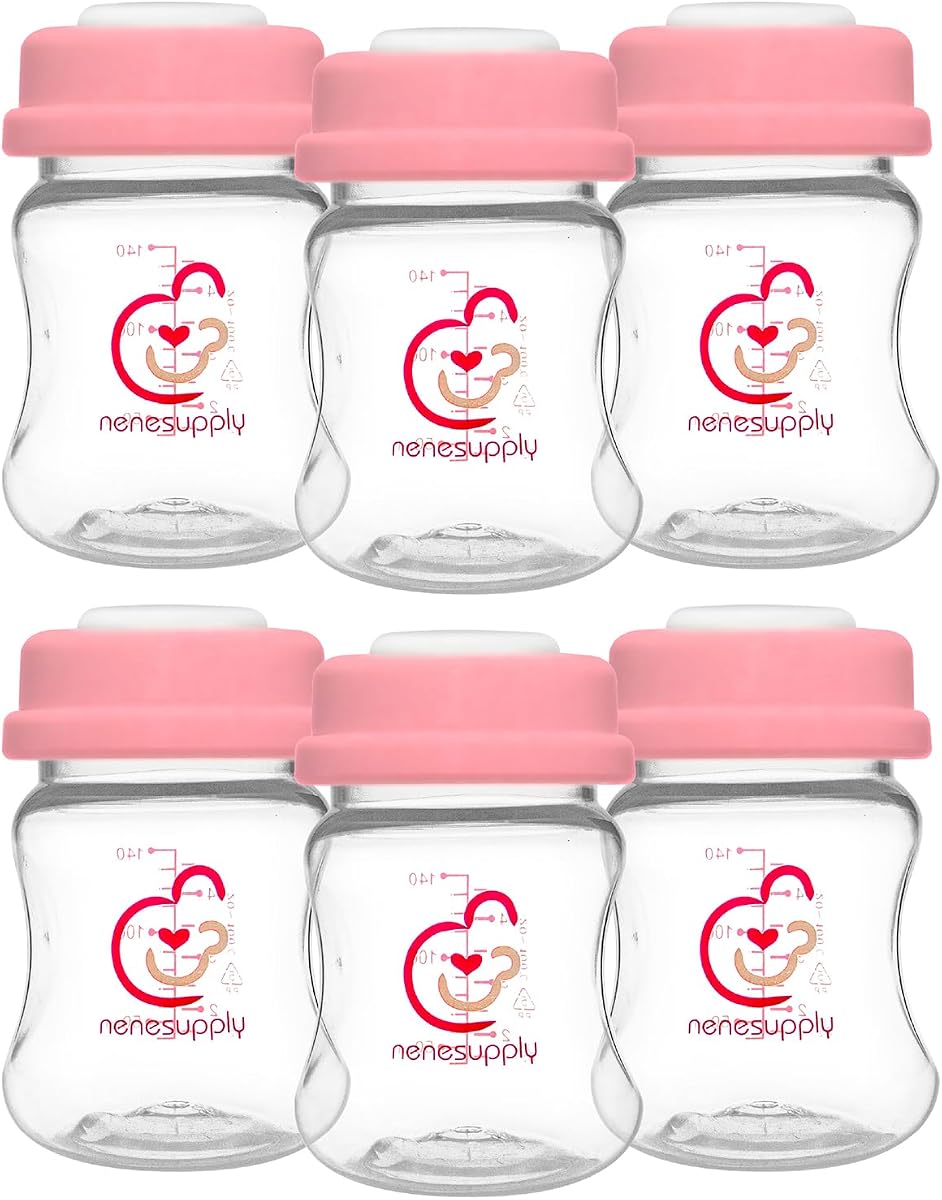 Colección de botellas de almacenamiento Nenesupply para extractores de leche Spectra S1 S2 Motif Luna, 6 piezas, 4,7 oz, 140 ml con collar y disco de sellado. El almacenamiento de leche materna reemplaza los biberones Spectra para el bombeo de boca ancha
