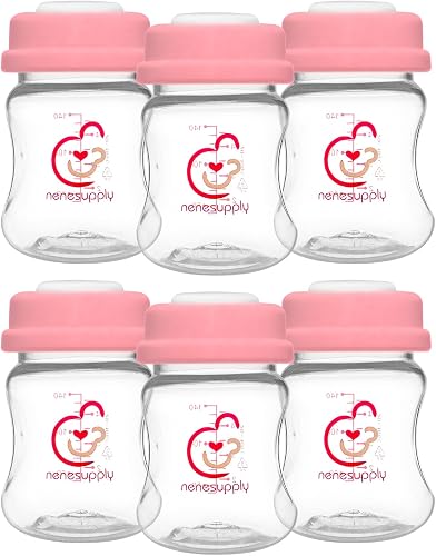 Nenesupply Storage Bottles Collection for Spectra S1 S2 Motif Luna Breast Pumps 6 pc 4.7oz 140ml with Collar and Sealing Disc. Breastmilk Storage Replace Spectra Bottles for Pumping Wide-Mouth