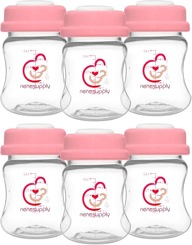Colección de botellas de almacenamiento Nenesupply para extractores de leche Spectra S1 S2 Motif Luna, 6 piezas, 4,7 oz, 140 ml con collar y disco de sellado. El almacenamiento de leche materna reemplaza los biberones Spectra para el bombeo de boca ancha