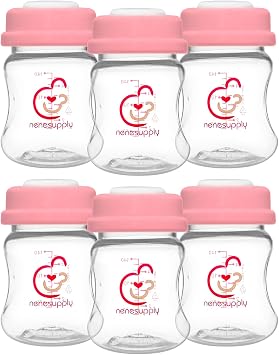Nenesupply Storage Bottle Collection for Spectra S1 S2 Motif Luna Breast Pump 6 Pack 4.7oz 140ml with Collar and Sealing Disc for Breastmilk Storage Spectra Bottle Replacement Wide Mouth Pumping