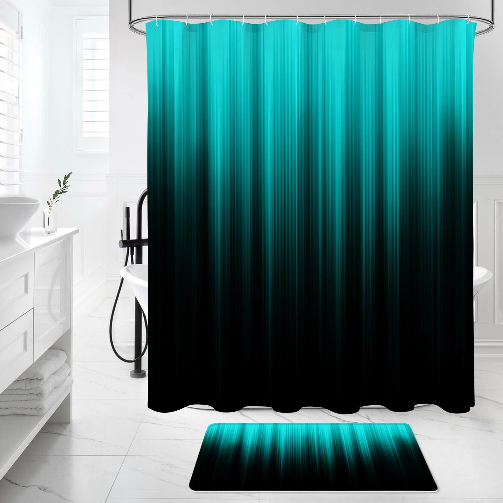 4-teiliges Badezimmer-Set – Duschvorhang, Badmatten & WC-Sitzbezüge | Dankbar-Blumen-Design