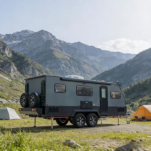 Small Camping Trailer for Sale, Towable Camper Van Style RV with Outdoor Kitchen, Smart Storage Compartments and Comfortable Bed for Travel and Adventure