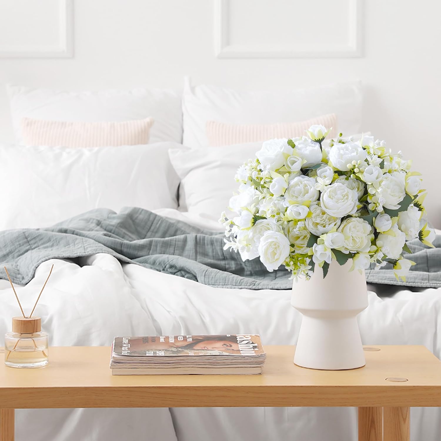 YOUNGLEAVES 12 Pack White Peonies Artificial Flowers,Silk Peonies Flowers Fake Peony Bouquets for for Centerpiece Table Wedding Party Home Decor Valentines Day - Image 9