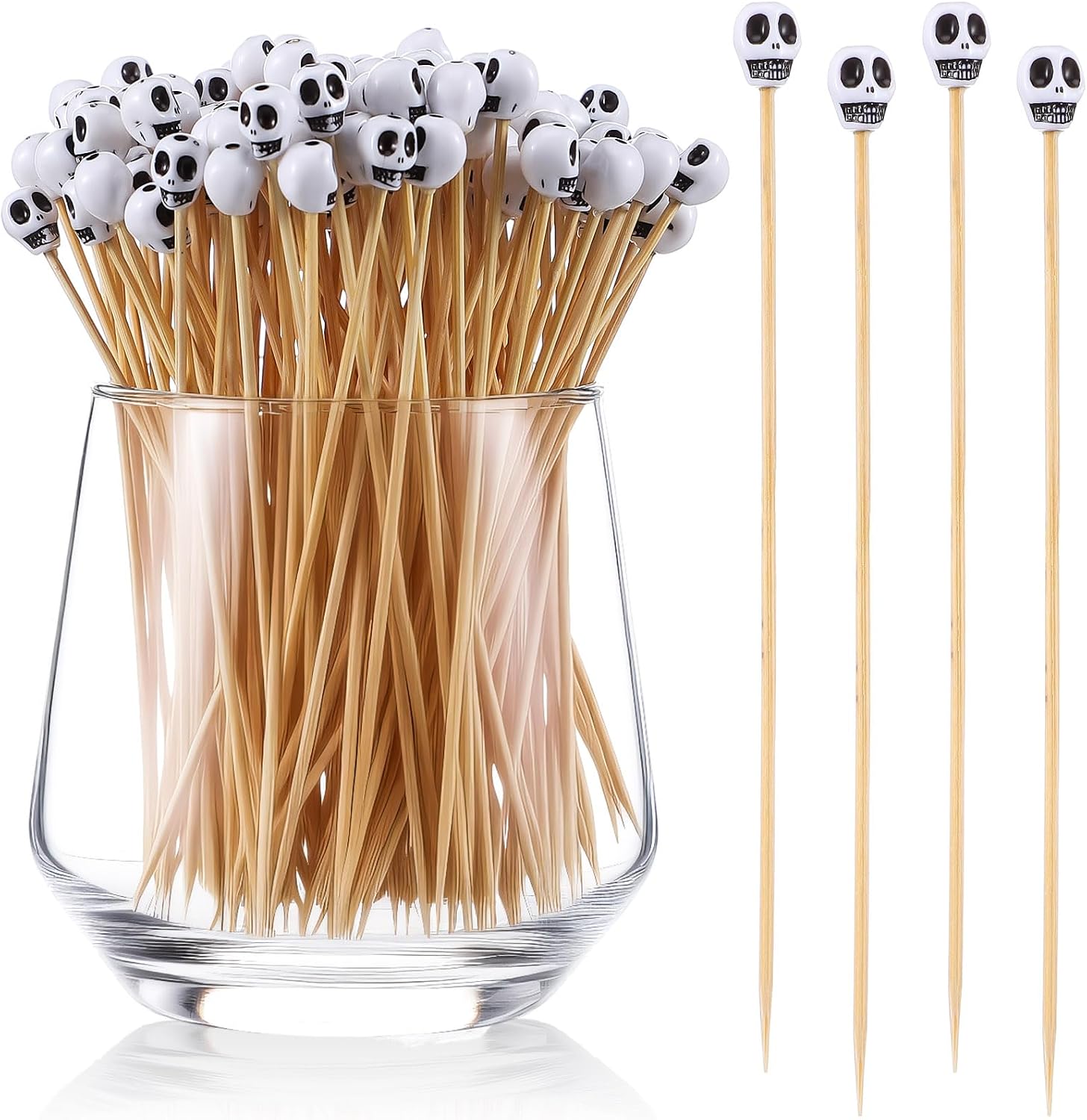 Chengu 300 Pcs Skull Bamboo Cocktail Picks, Halloween Party Toothpicks