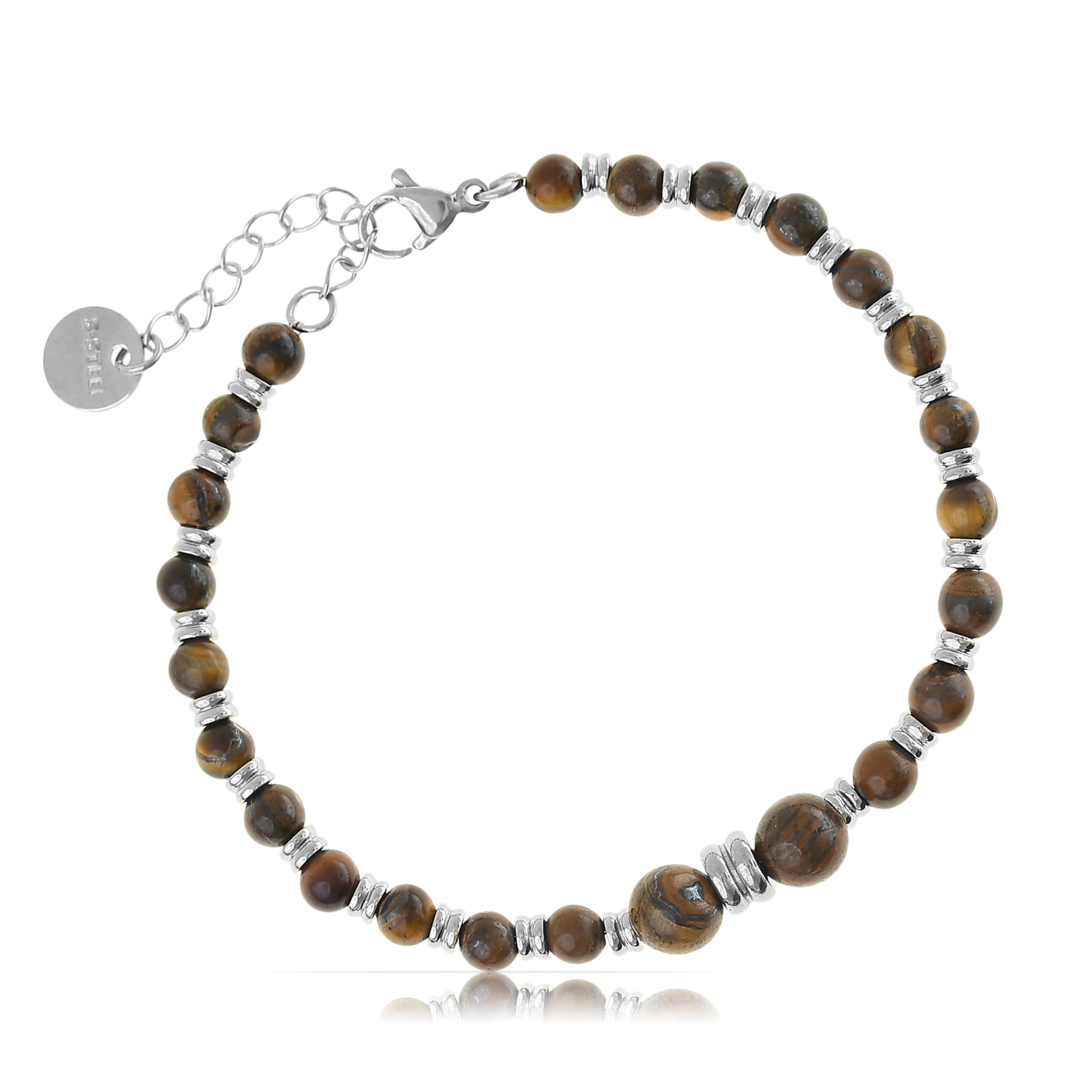 JSDDE Tigerauge Lederarmband Herren - Mit Lebensbaum Perlen & Magnetverschluss