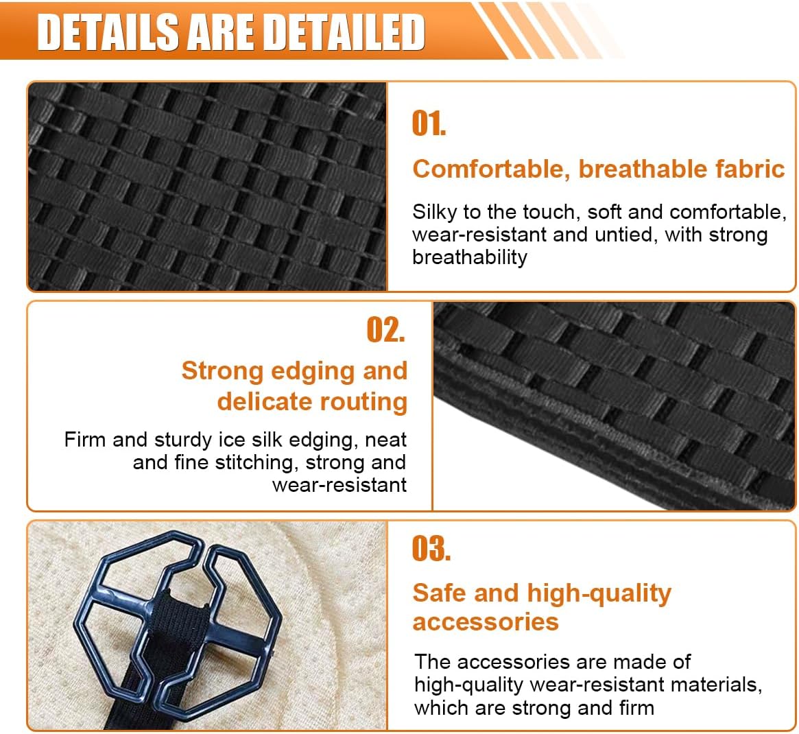 2PCS Ice Silk Car Seat Cushion, Breathable Cooling Anti-Slip Car Seat Protector Cushion with Storage Pocket, Universal Comfort Front Drivers Seat Cover Pad for Cars SUV Truck Interior (Black) image 3