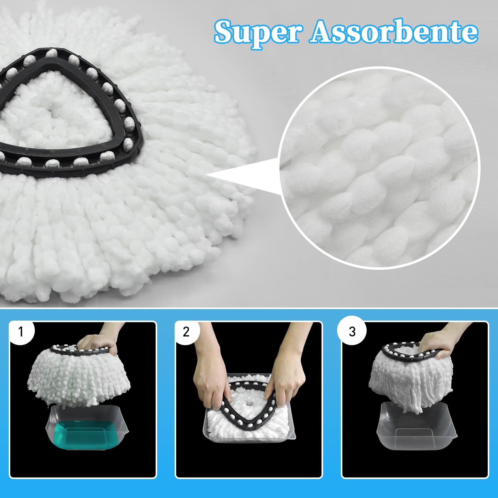 4 pezzi di testine di ricambio in microfibra per mocio + 1 testina per mocio compatibile con Vileda 2 in 1 Turbo Mop, O-Cedar YMYNY