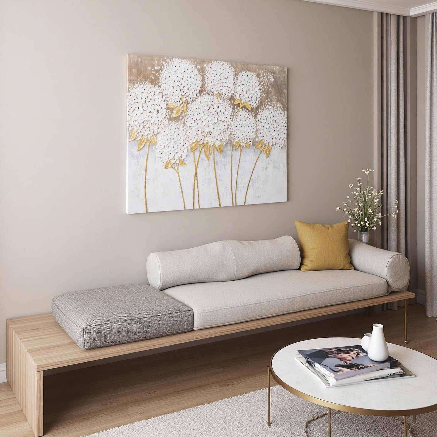Weiße Blumen-Wandbild Auf Leinwand – 101,6 X 71,1 Cm, Strukturiert, Mit Hortensien-Motiv