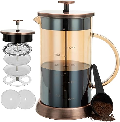 Cafetera de prensa francesa de 34 onzas, cafetera espresso de 5 tazas, cafetera de borosilicato grueso resistente al calor con 4 pantallas de filtro