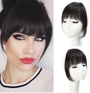 Bangs Hair Clip in Bangs 100% Real Human Hair Extensions French Bangs Fringe with Temples Flat Neat Fake Thick Hairpieces for Women Daily Wear Brown Black