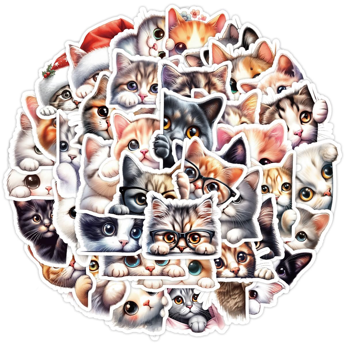 TUIOBUN 50PCS Cute Cat Stickers for Luggage,Bumper,Helmet,Guitar,Notebook,Phone,Scrapbook,Laptop,Animal Cartoon Waterproof Vinyl Sticker,Girls Teens Adults Decal,Aesthetic Kawaii Graffiti Decals