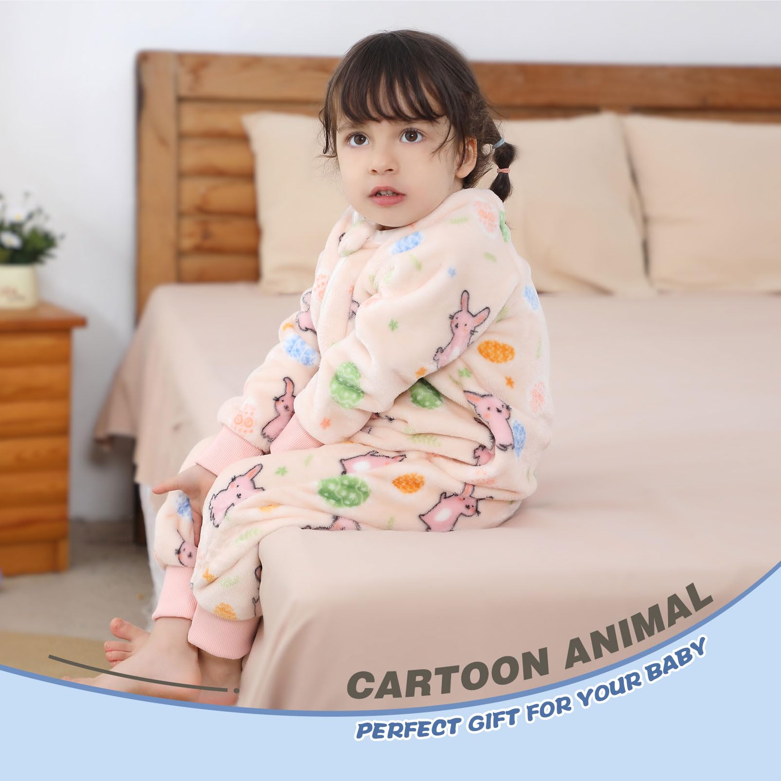 Monstoyo Sacco Nanna con Piedini Bambini Bambina, Invernale Flanella Pigiama Pagliaccetto Neonato, Maniche Lunghe & Gambe Separate Sacco a Pelo Cartone Tuta per Ragazze Ragazzi 0-6 Anni