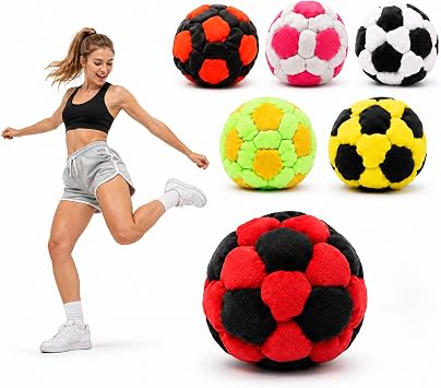 6 Pack 2026 New Soccer Footbag Sacks, Handmade Crocheted Balls, Soft Plush Kick Ball Footbags for Adults & Kids, Juggling Balls for Beginners, Coordination Training & Party Games