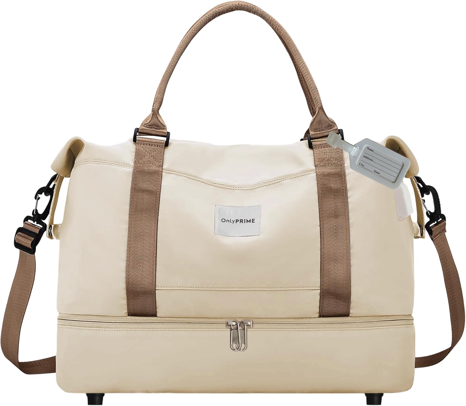 WEPLAN Reistas Dames Ryanair Handbagage Tas 40x20x25 Cabine Tas Onder Stoel Weekendtas Dames Heren Sporttas met Schoenenvak Ziekenhuistas Travel Bag Trainingstas Waterdicht,A01-Beige met Bruin