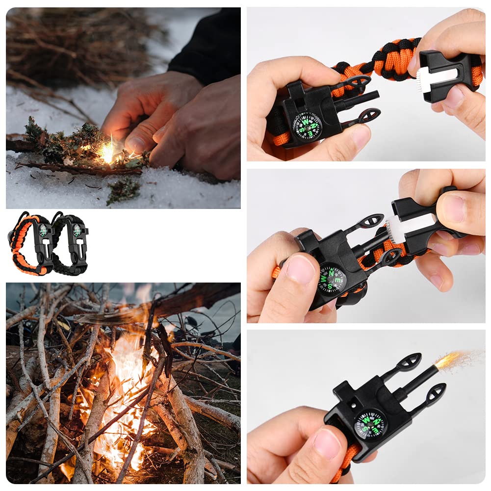 flintronic Braccialetto Paracord Sopravvivenza Kit, Bracciale Sopravvivenza, Braccialetto Sopravvivenza, con Flint/Lampada/Bussola/Termometro/Fischietto, Kit di Emergenza per Escursionismo Campeggio