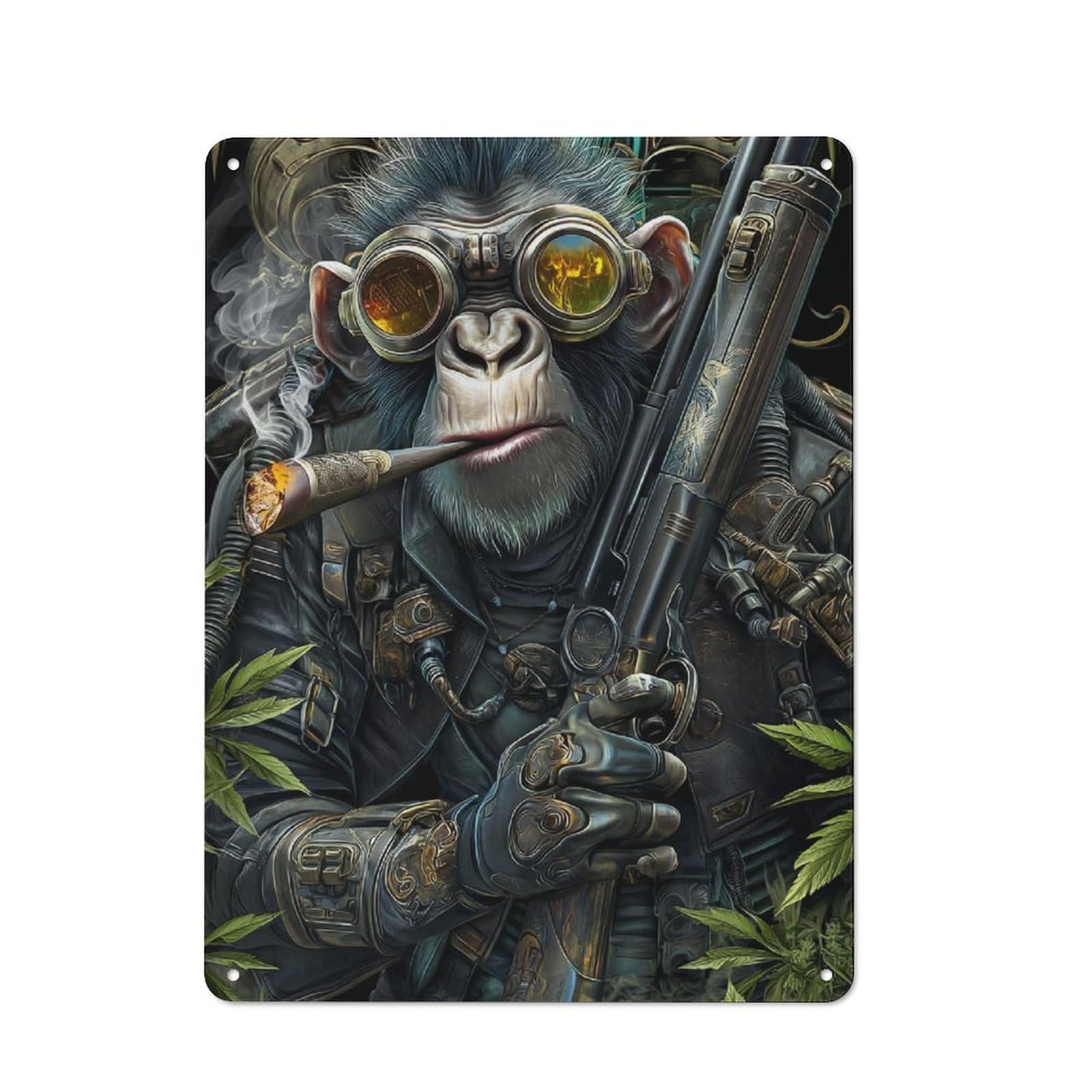 Junmoney Steampunk Ape With Shotgun Vintage Tin Sign 40X30cm With For Man Cave Or Games Room, For Games Room Collectors