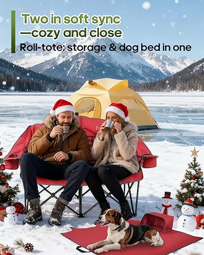 Miniatura 3 de Silla de campamento doble, sofá biplaza acolchado para adultos, asiento de dos personas de gran tamaño con bolsa de transporte 2 en 1, sofá plegable