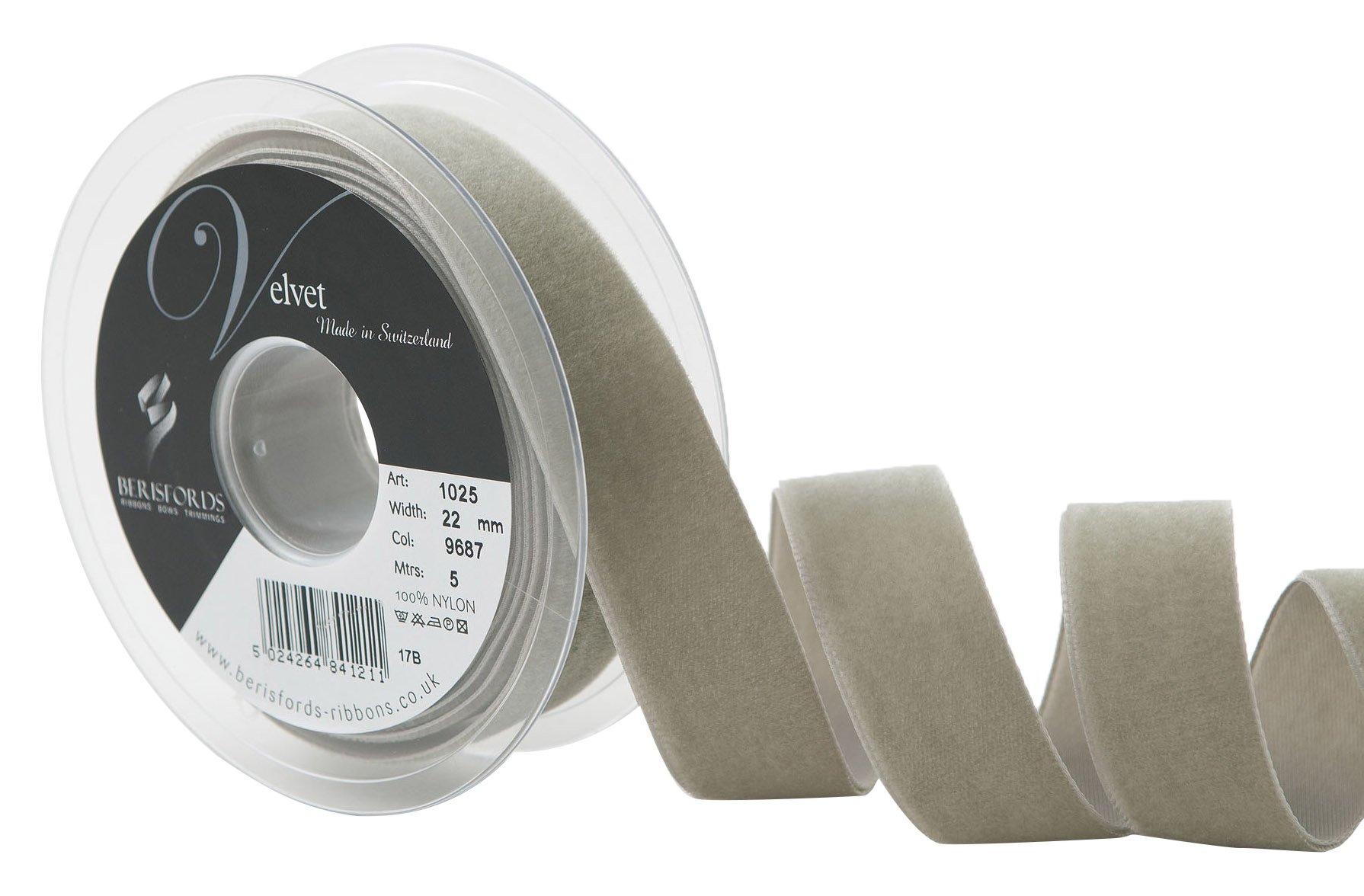 Berisfords Velvet Ribbon, Khaki, 102 x 30 x 102 cm