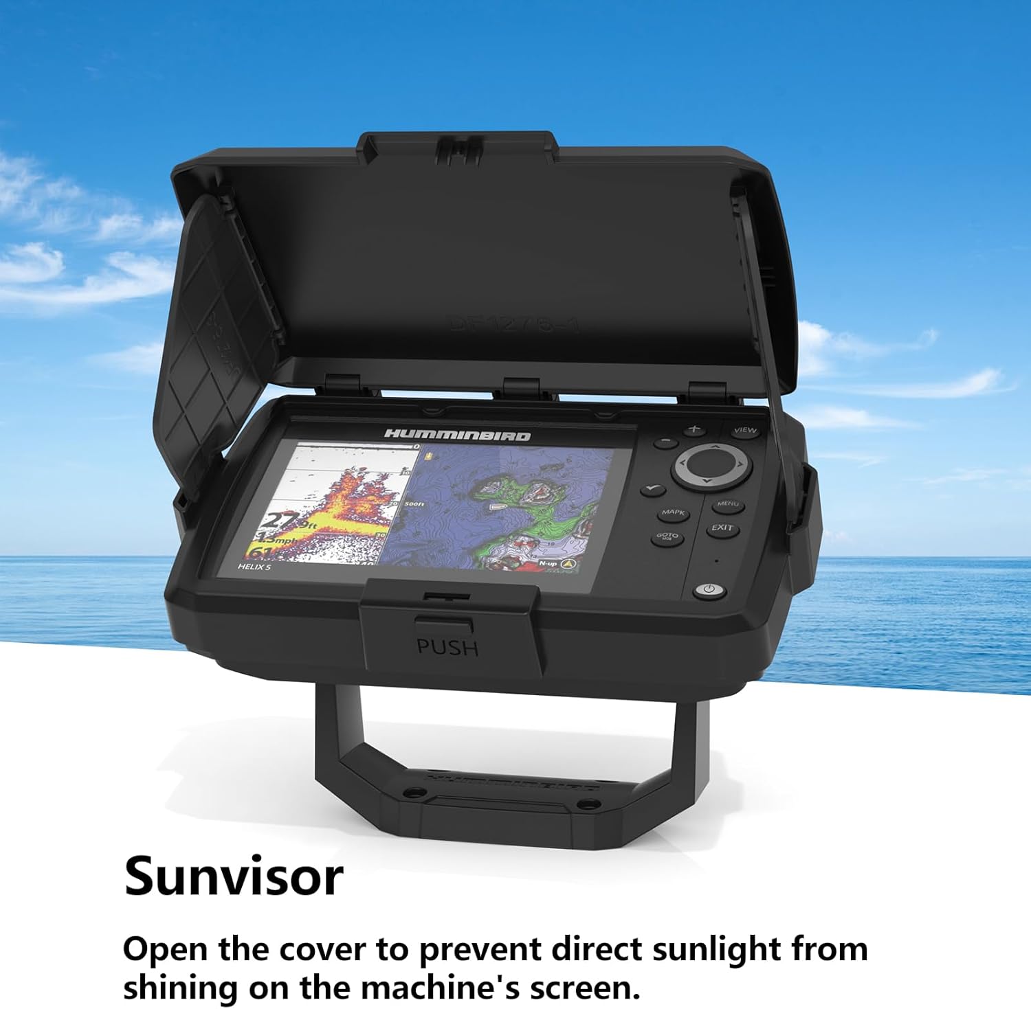 Waterproof Sun Visor Shield ABS Protective Cover, Foldable Glare Protection for Humminbird 411660-1 Helix 5 Chirp GPS G3 and Humminbird 411670-1 Helix 5 Chirp DI GPS G3 Fish Finder (Black)