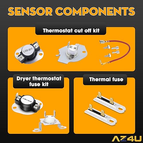 Miniatura 5 de AZ4U Elemento calefactor de secadora reemplaza WP8544771 8544771 con termostato 279816 3392519 279973, fusible térmico, kit de corte térmico para