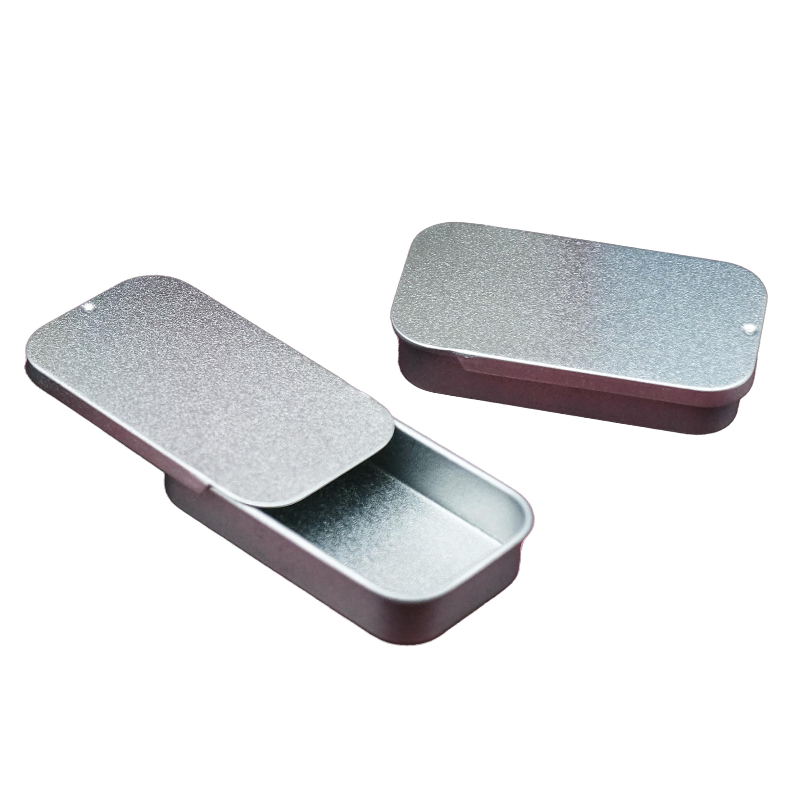 SHC Web 2 x 10ml Rectangular Tin with Slider Lid - Mini Favour/Gift/Sweets/Lip Balm/Pill Boxes - Silver - Sliding Top - Pocket Size - Camping/Hiking Everyday Carry edc