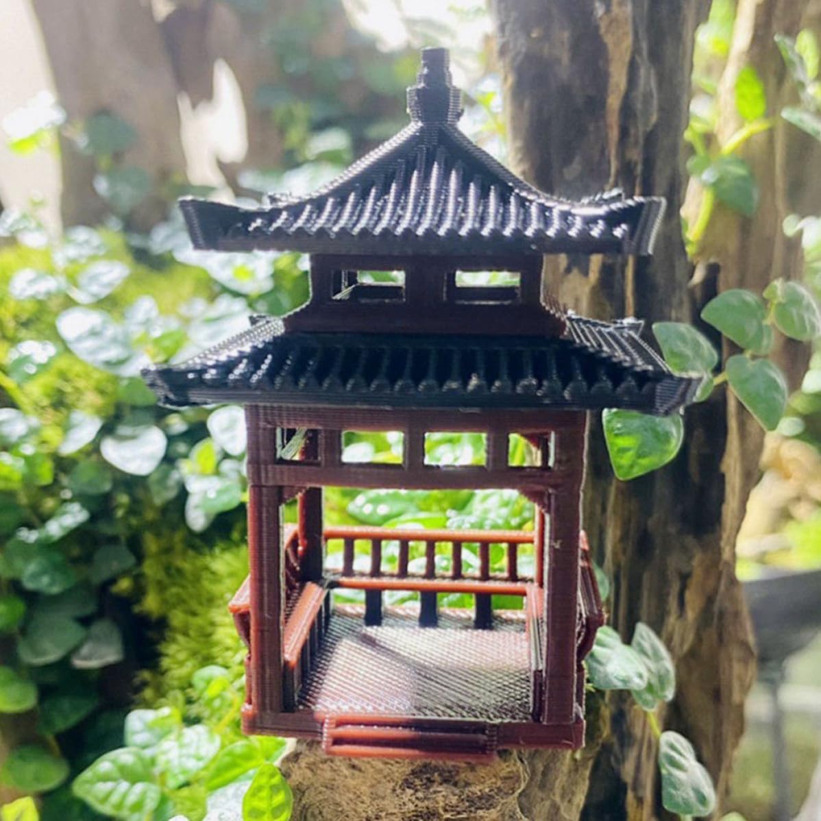 2pcs Mini Pavilion Decor Statue for Bonsai and Fish Tank, Plastic | Micro Landscape Ornament, Traditional Architecture Style, Versatile Decorative Accent