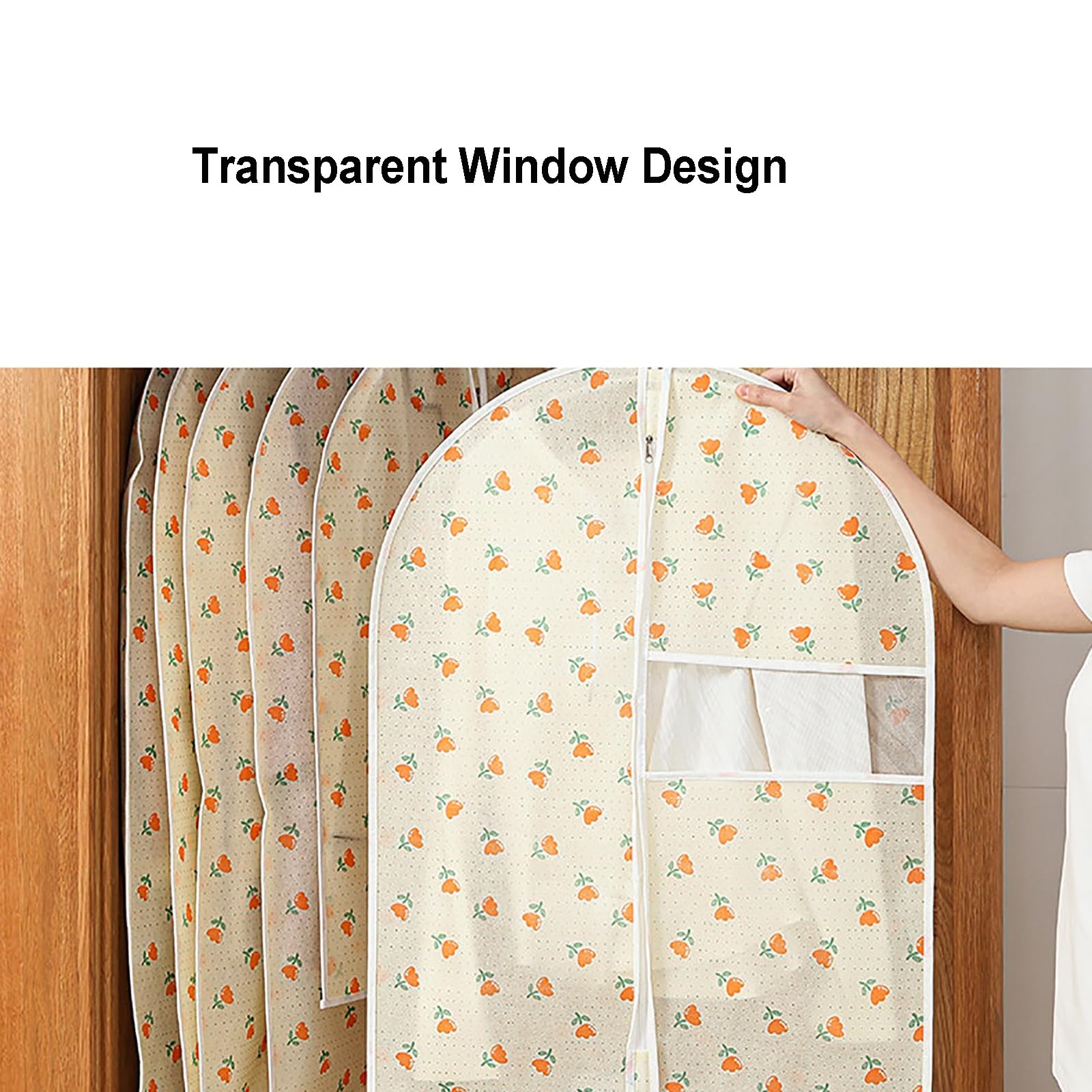 5 Pezzi Copriabiti Appesi, Custodie per Abiti in Tessuto Non Tessuto | Custodie Abiti con Finestra Trasparente, per Armadio, per Cappotti, Abiti e Eleganti(58*108cm/23*43in)