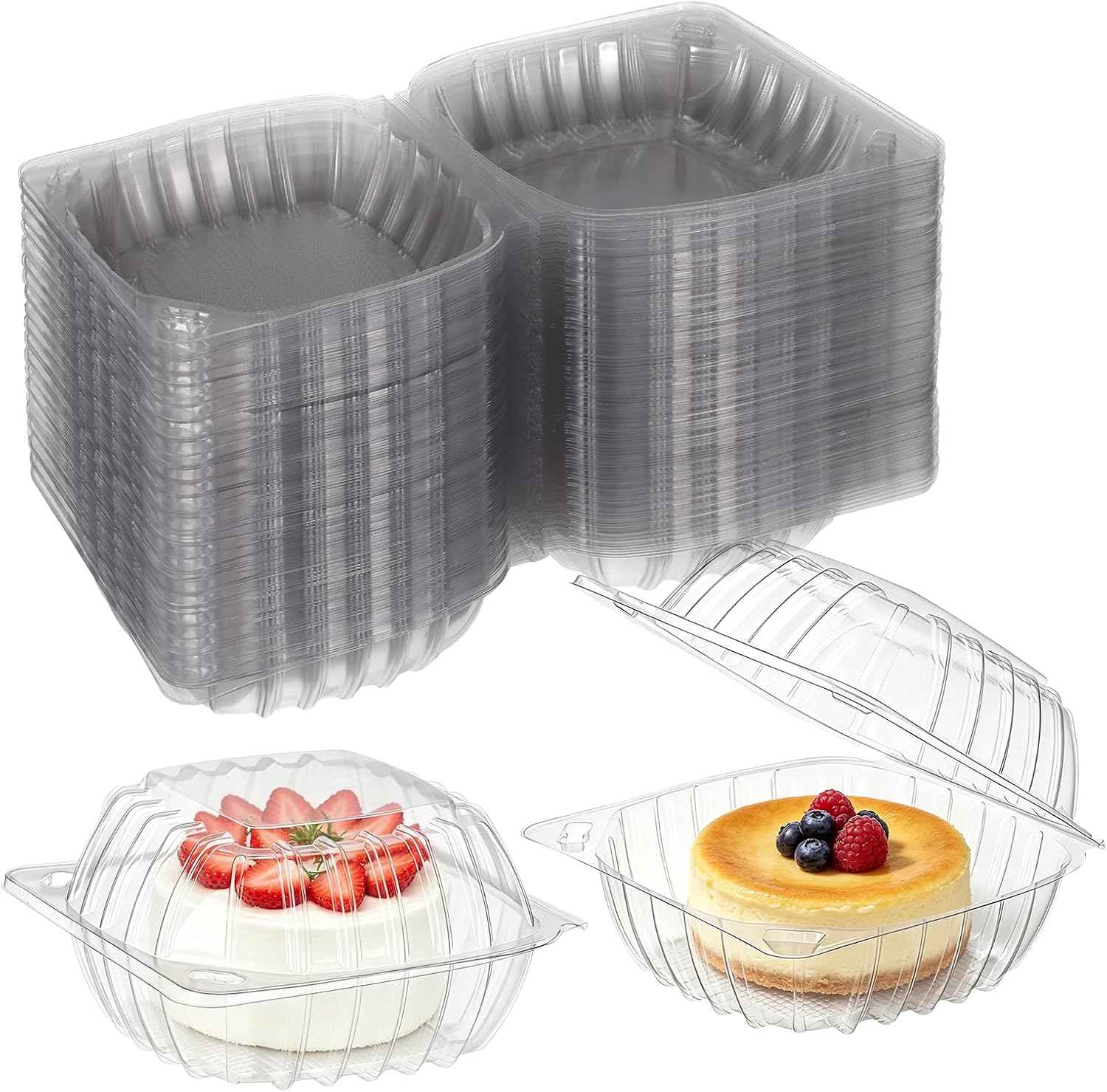 Clear Clamshell Food Containers 200 Pcs, 6"x6"Disposable Hinged To Go Boxes | Pet Material, Durable, Hinged Lid, Stackable Storage, Clear Visibility, For Cakes Dessert Sandwiches, Party Takeout Bakery