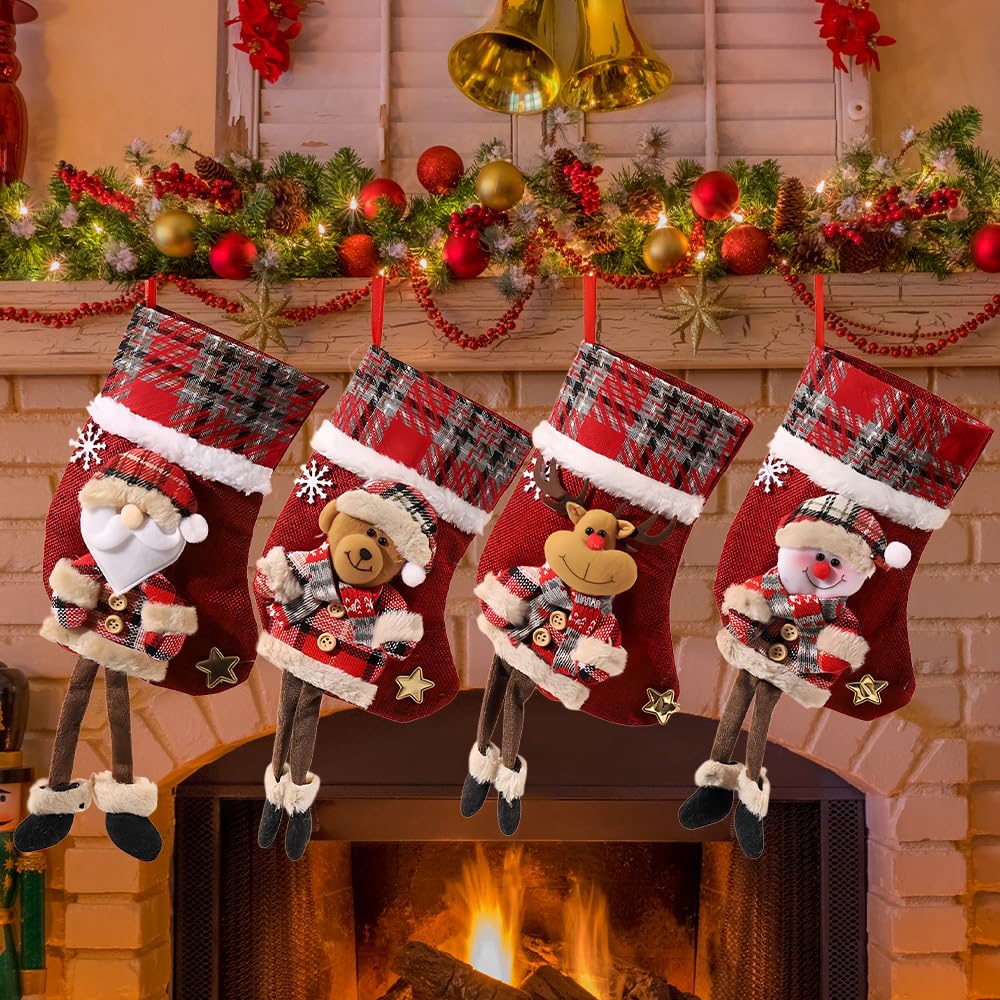 DAJASD Calze di Natale Personalizzate, 4 Pezzi Calza Befana Personalizzata, Calze Natalizie da Appendere, Creative Personalizzate e appendibili per Camino, Albero di Natale, Parete e Scale