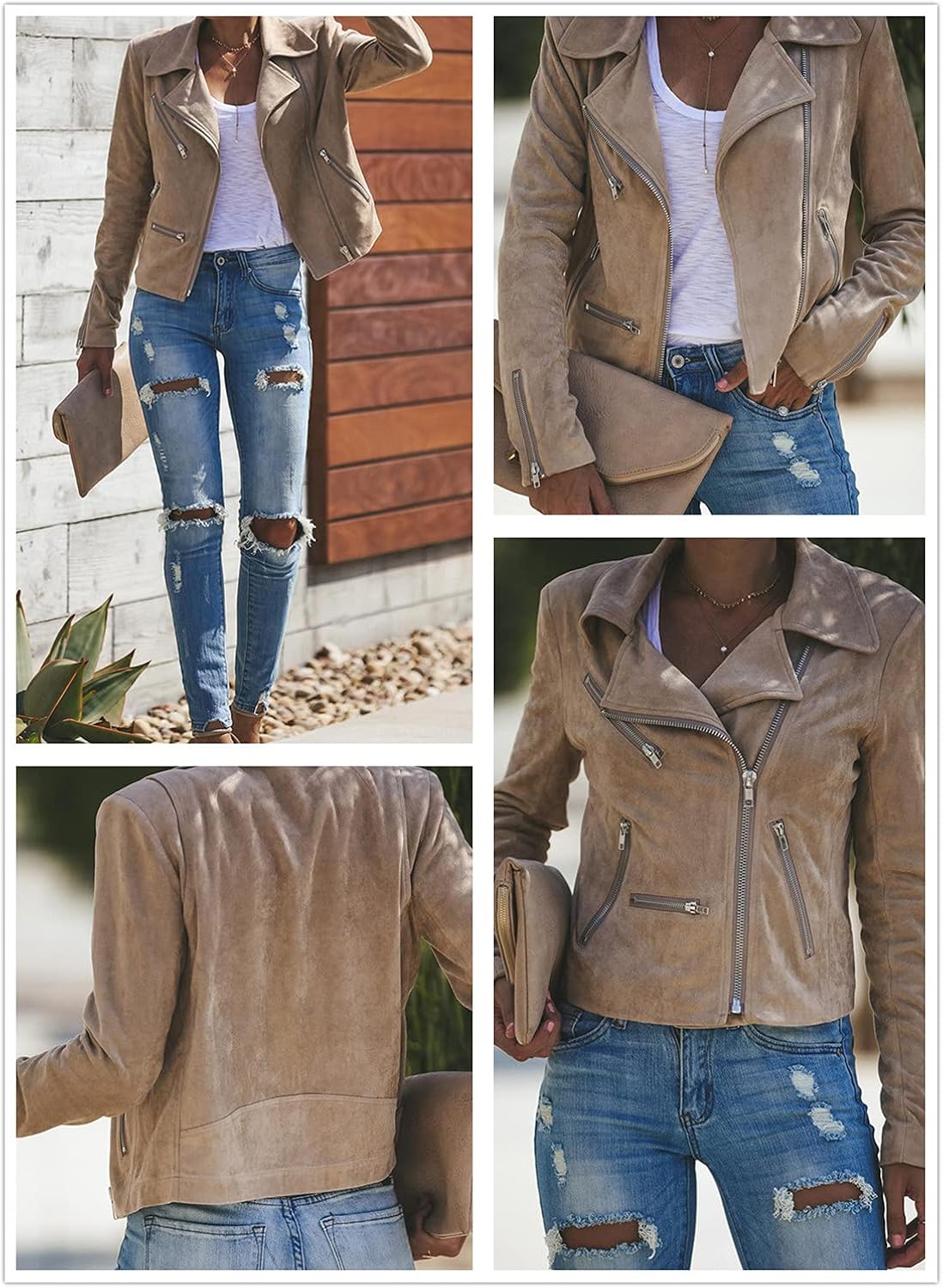 ROSKIKI Women's Faux Leather Moto Biker Short Coat Jacket : Clothing, Shoes & Jewelry