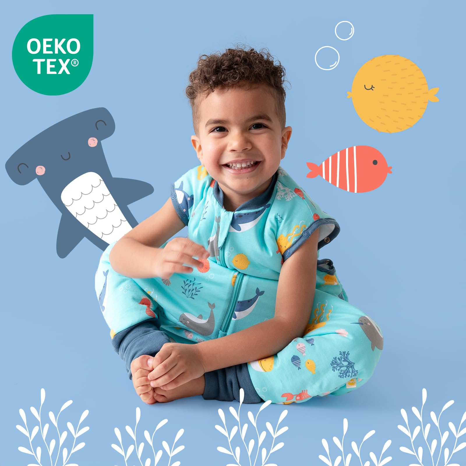 schlummersack Slumbersac Sacco nanna con piedini bambini 2.5 Tog 90 cm Animali marini I Sacco nanna con gambe per dimensione del corpo 90-100 cm | Sacco nanna maniche rimovibili