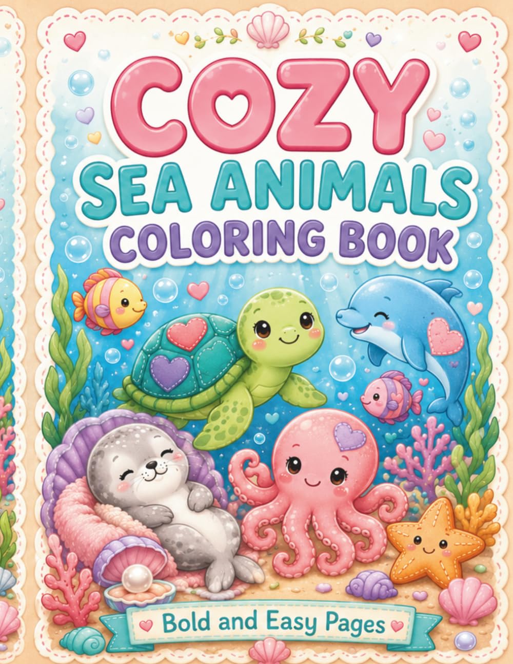 Cozy Sea Life Coloring Book: Bold and Easy Ocean Animal Coloring Pages for Relaxation